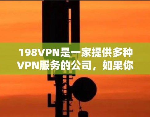 198VPN是一家提供多种VPN服务的公司，如果你正在寻找一款适合个人或商业用途的VPN软件，198VPN可能会是一个不错的选择。以下是一些关于198VPN的详细信息